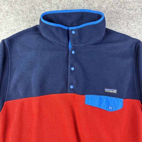 Patagonia Synchilla Snap T Fleece Pullover Mens L Navy Andes Blue Red Retro 2014 - Picture 2 of 12